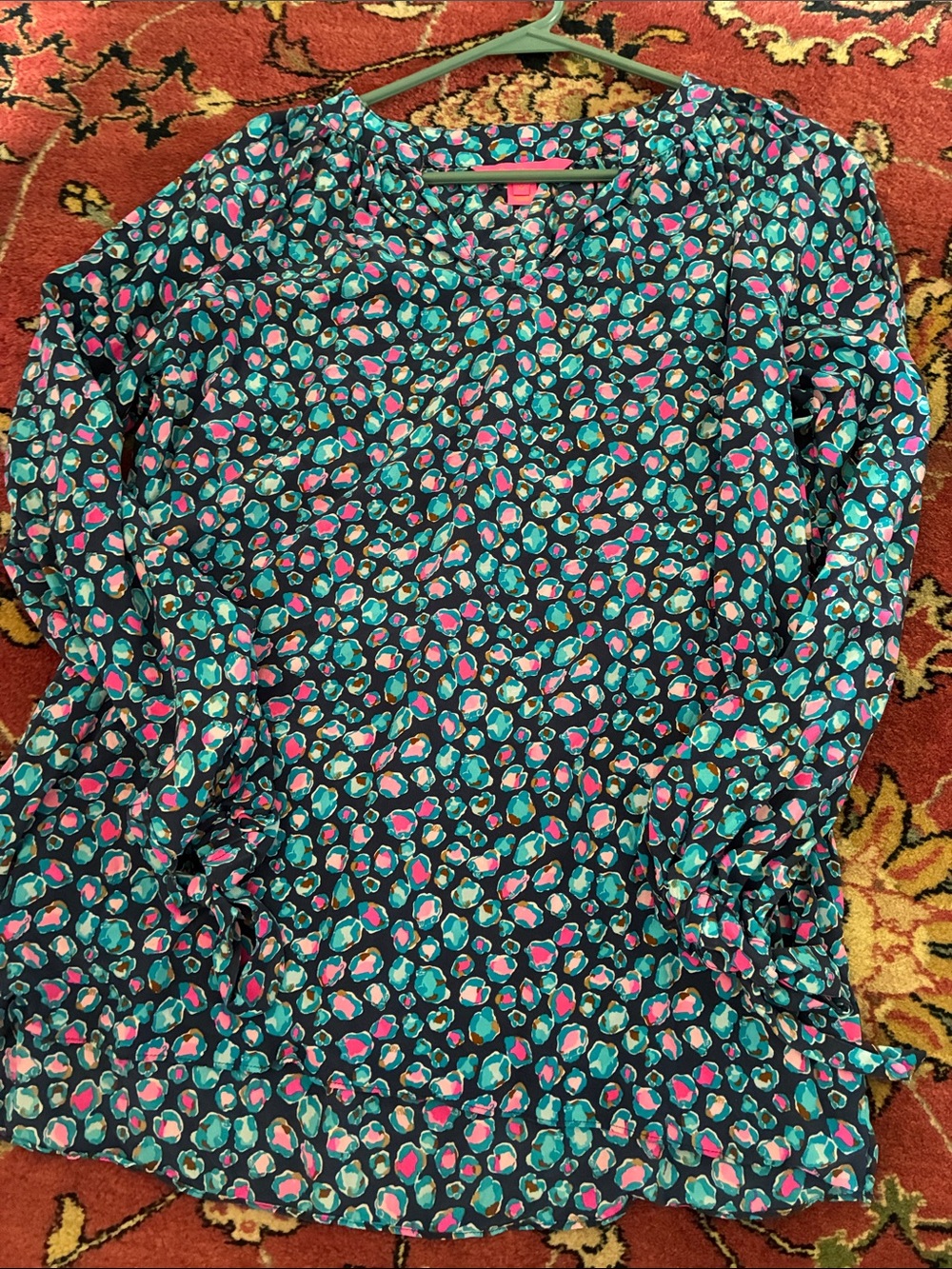 Lilly Pulitzer Teal, Pink & Black Printed Long-Sleeve Top